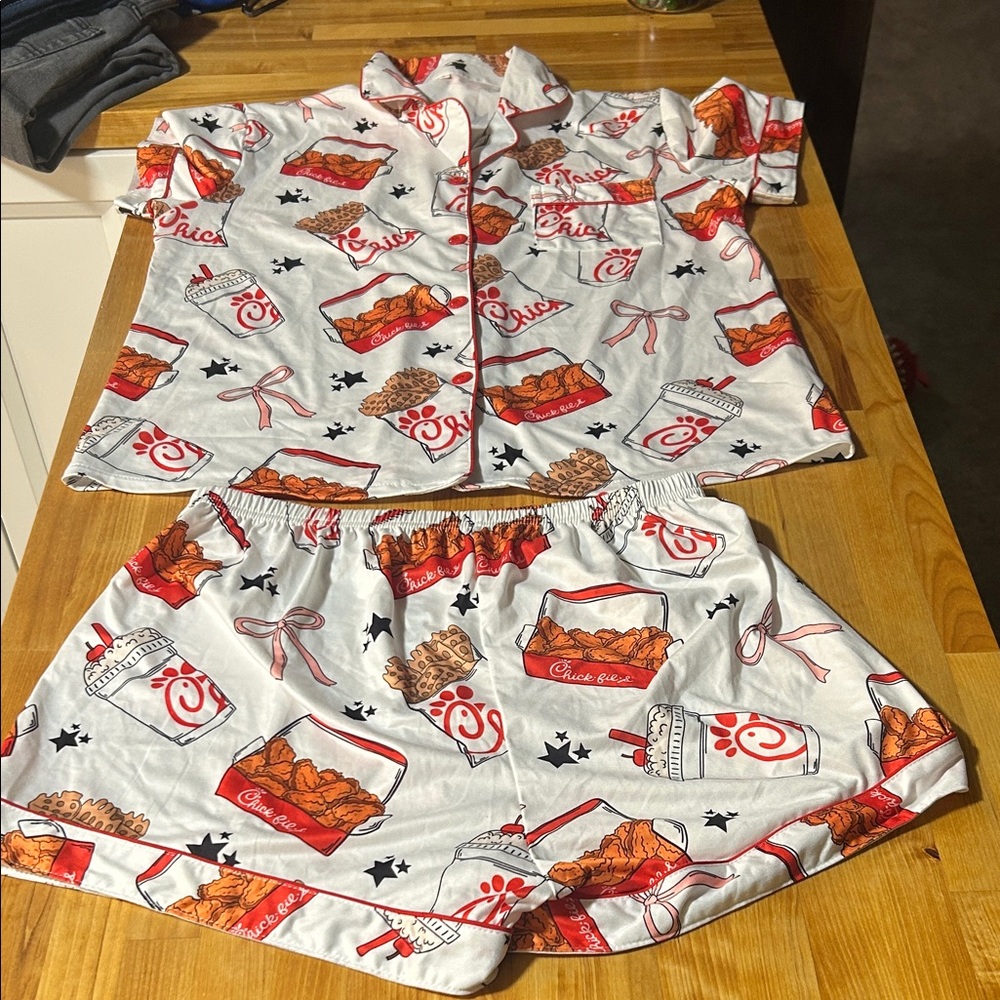 Womens Pajama Set - Chick White and Red Size Large